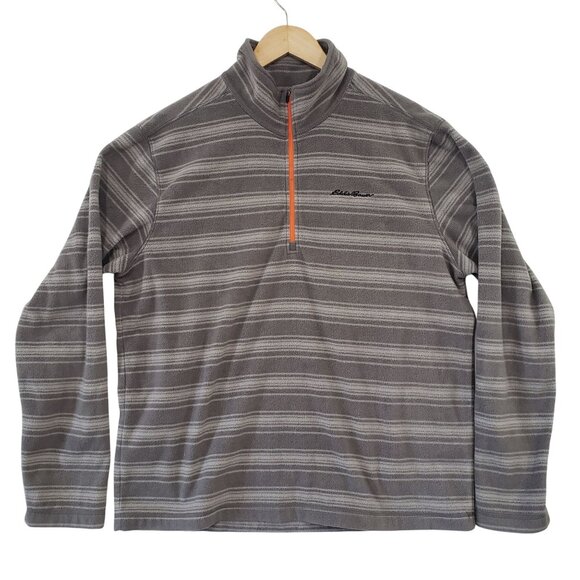 Eddie Bauer Mens Gray Striped 1/4 Zip Pullover Fleece Jacket Size L Warm Casual - Picture 1 of 5